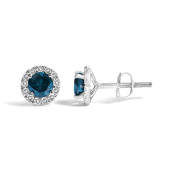 .925 Sterling Silver 1.00 Cttw Blue Diamond Halo Stud Earring