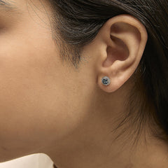 .925 Sterling Silver 1.00 Cttw Blue Diamond Halo Stud Earring