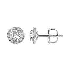 14K White Gold 1.0 Cttw Lab-Grown Diamond Halo Stud Earring (F-G Color, VS1-VS2 Clarity)