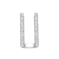 14K White Gold 3.00 Cttw Princess Diamond Inside Out Elongated Hoop Earrings