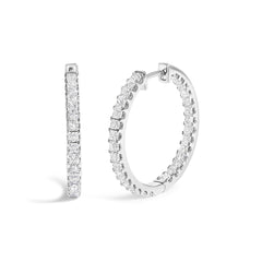 14K White Gold 3.00 Cttw Princess Diamond Inside Out Hoop Earrings