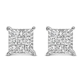 Sterling Silver 1/2 Cttw Princess Diamond Composite Square Stud Earrings