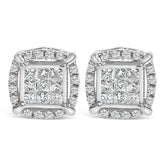 Sterling Silver 1/2 Cttw Princess Cut Diamond Composite and Halo Stud Earrings