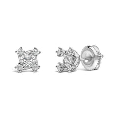 Sterling Silver 1/2 Cttw Lab Grown Diamond Quad Cluster Stud Earrings