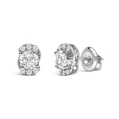 Sterling Silver 5/8 Cttw Lab Grown Diamond Oval Cluster Stud Earrings