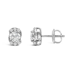 Sterling Silver 5/8 Cttw Lab Grown Diamond Oval Cluster Stud Earrings