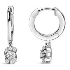 Sterling Silver 1/2 Cttw Lab Grown Diamond Floral Cluster Drop Earrings