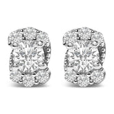 Sterling Silver 1/3 Cttw Lab Grown Diamond Halo Swirl Stud Earrings