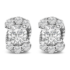 Sterling Silver 1/3 Cttw Lab Grown Diamond Halo Swirl Stud Earrings