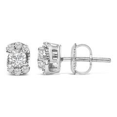Sterling Silver 1/3 Cttw Lab Grown Diamond Halo Swirl Stud Earrings