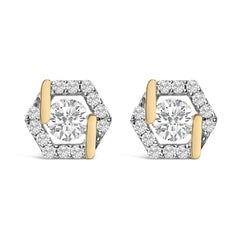 14K Yellow Gold Plated Silver 7/8 Cttw Lab Grown Diamond Hexagon Stud Earrings