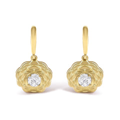 14K Yellow Gold Plated Sterling Silver 5/8 Cttw Lab Grown Diamond Flower Drop Earrings