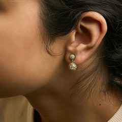 14K Yellow Gold Plated Sterling Silver 1/2 Cttw Lab Grown Diamond Rose Motif Drop Earrings