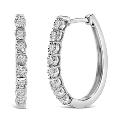 .925 Sterling Silver 1/2 Cttw 7 Stone Diamond Hoop Earrings