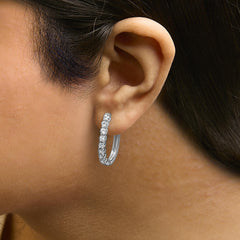 .925 Sterling Silver 1/2 Cttw 7 Stone Diamond Hoop Earrings
