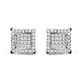 10K White Gold 1 1/4 Cttw Princess Diamond Composite Double Square and Halo Stud Earrings (I-J Color, I1-I2 Clarity)