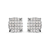 10K White Gold 3/4 Cttw Princess Diamond Composite Cushion Shape Stud Earrings (I-J Color, I1-I2 Clarity)