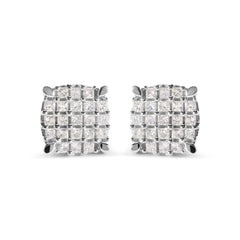 10K White Gold 3/4 Cttw Princess Diamond Composite Cushion Shape Stud Earrings (I-J Color, I1-I2 Clarity)