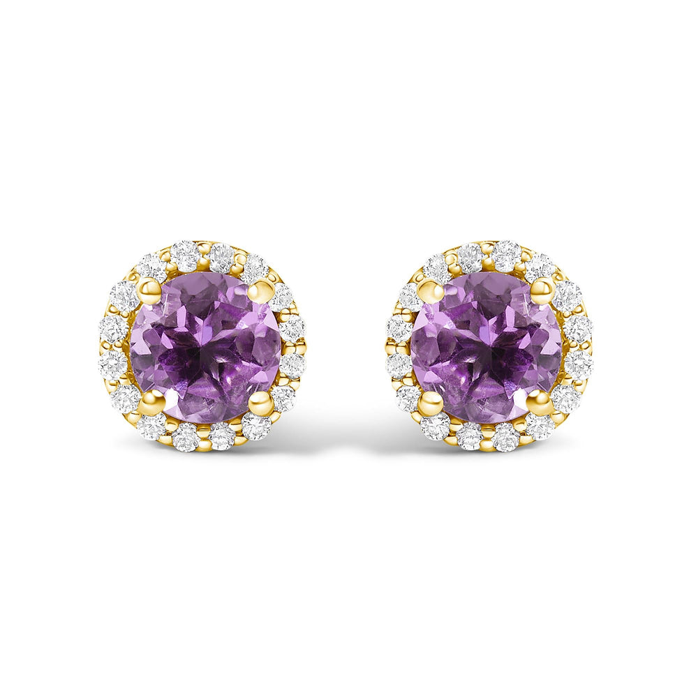 10K Gold Gemstone and 1/6 Cttw Diamond Halo Stud Earring