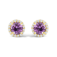 10K Gold Gemstone and 1/6 Cttw Diamond Halo Stud Earring
