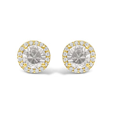 10K Gold Gemstone and 1/6 Cttw Diamond Halo Stud Earring