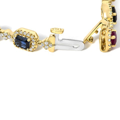 14K Yellow Gold Multi-Gemstone and Diamond Halo Rainbow Link Bracelet