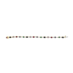 14K Yellow Gold Multi-Gemstone and Diamond Halo Rainbow Link Bracelet