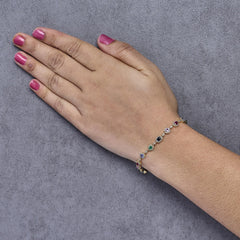 14K Yellow Gold Multi-Gemstone and Diamond Halo Rainbow Link Bracelet