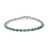 14K White Gold Alternating Oval Green Emerald and Diamond Tennis Bracelet