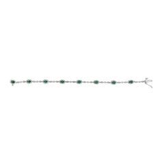 10K White Gold Oval Green Emerald & Diamond Alternating Link Bracelet