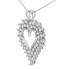 .925 Sterling Silver 3.00 Cttw Round Cut Diamond Cluster Heart 18" Pendant Necklace (K-L Color, I1-I2 Clarity)