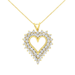 14K Yellow Gold Plated .925 Sterling Silver 4.0 cttw Prong Set, Round-Cut Diamond Heart 18" Pendant (K-L Color, I1-I2 Clarity)