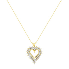 14K Yellow Gold .925 Sterling Silver 4 cttw Round-cut Diamond Cluster Heart Pendant Necklace (K-L Color, I1-I2 Clarity)