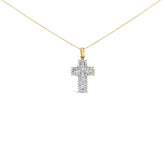14K Yellow Gold 2.0 Cttw Multi-Row Diamond Cross Pendant Necklace