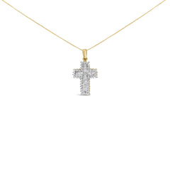 14K Yellow Gold 2.0 Cttw Multi-Row Diamond Cross Pendant Necklace