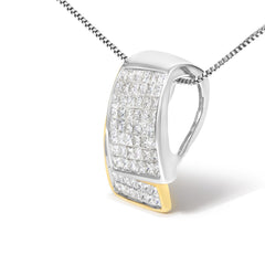 14K White and Yellow Gold 2.0 Cttw Princess Cut Diamond Two Tone Foldover Box Pendant 18” Box Chain Necklace (H-I Color, SI1-SI2 Clarity)