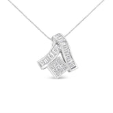 14K White Gold 1 7/8 cttw Princess and Baguette Cut Mixed Geometry Diamond Pendant Necklace (G-H, SI1-SI2)