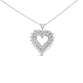 925 Sterling Silver 4.0 Cttw Diamond Two Row Open Heart 18" Pendant Necklace (I-J Color, I2-I3 Clarity)