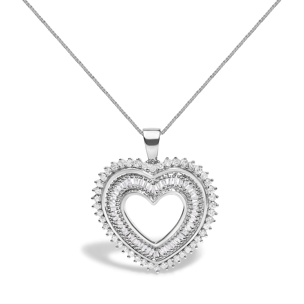 .925 Sterling Silver 1.0 Ctw Diamond Shadow Open Heart Halo 18" Pendant Necklace (I-J Color, I1-I2 Clarity)