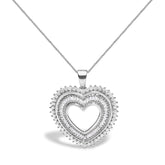 .925 Sterling Silver 1.0 Ctw Diamond Shadow Open Heart Halo 18" Pendant Necklace (I-J Color, I1-I2 Clarity)