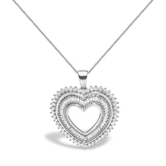 .925 Sterling Silver 1.0 Ctw Diamond Shadow Open Heart Halo 18" Pendant Necklace (I-J Color, I1-I2 Clarity)