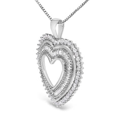 .925 Sterling Silver 1.0 Ctw Diamond Shadow Open Heart Halo 18" Pendant Necklace (I-J Color, I1-I2 Clarity)