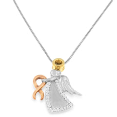 10K Tri-Color Gold Diamond-Accented Angel Awareness Ribbon Pendant Necklace (H-I Color, I1-I2 Clarity)