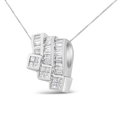 14K White Gold 1 1/2 Cttw Invisible Set Princess and Channel Set Baguette-cut Diamond Triple Curve Pendant Necklace (G-H Color, SI1-SI2 Clarity) - NO CHAIN INCLUDED