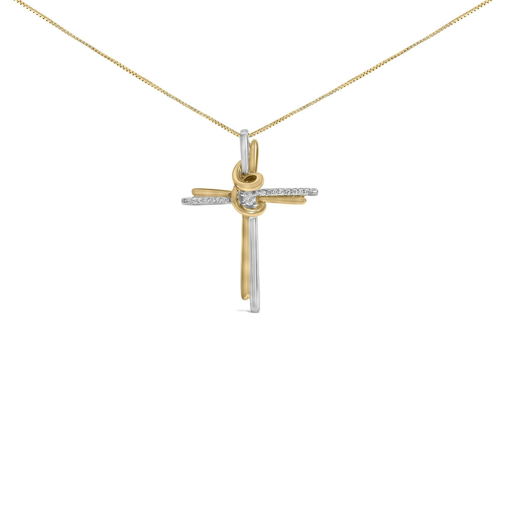 Espira 10K Two-Tone Yellow & White Gold Diamond-Accented Cross 18" Pendant Necklace (J-K Color, I2-I3 Clarity)