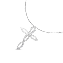 .925 Sterling Silver 1/4 cttw Diamond Cross Pendant Necklace (I-J, I3)