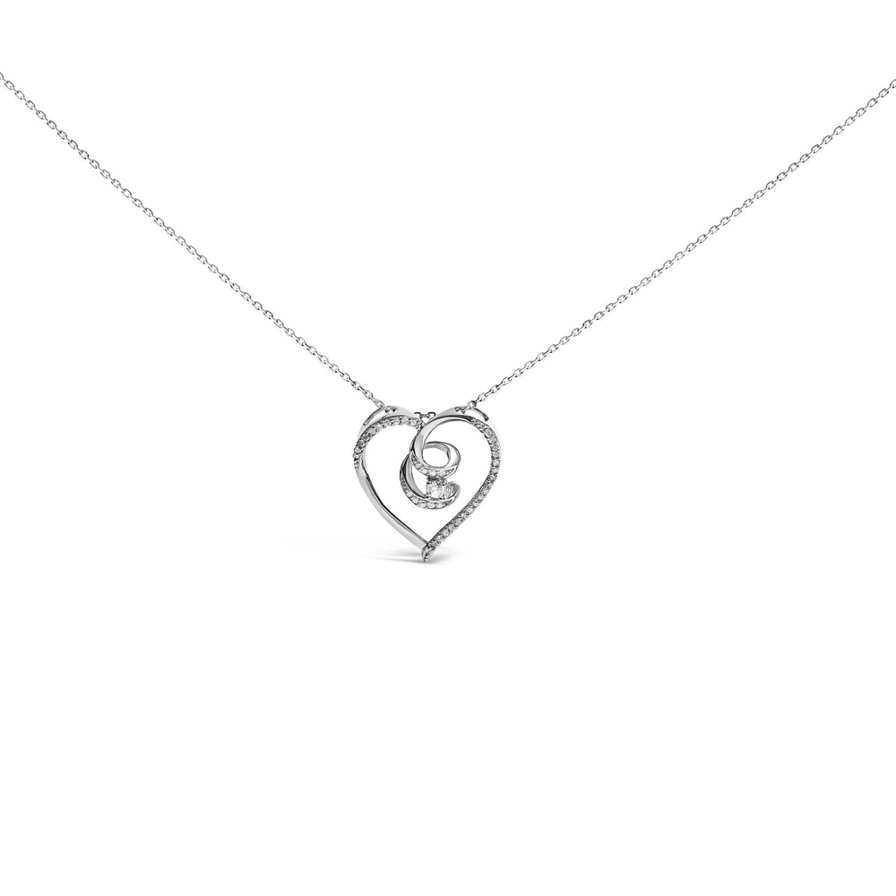 .925 Sterling Silver 1/4 Cttw Brilliant-Cut Diamond Open Heart Twisted Awareness Ribbon 18" Pendant Necklace (H-I Color, I1-I2 Clarity)