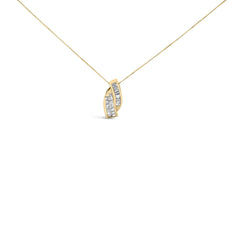 14k Yellow Gold 1 1/3 Cttw Princess and Baguette-cut Diamond Double Curved Pendant Necklace (H-I Color ,VS1-VS2 Clarity) - NO CHAIN INCLUDED