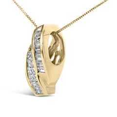 14k Yellow Gold 1 1/3 Cttw Princess and Baguette-cut Diamond Double Curved Pendant Necklace (H-I Color ,VS1-VS2 Clarity) - NO CHAIN INCLUDED