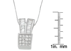 14K White Gold 1 1/3 cttw Princess and Baguette Cut Diamond Sparkling Shapes Pendant Necklace (H-I, SI1-SI2)
